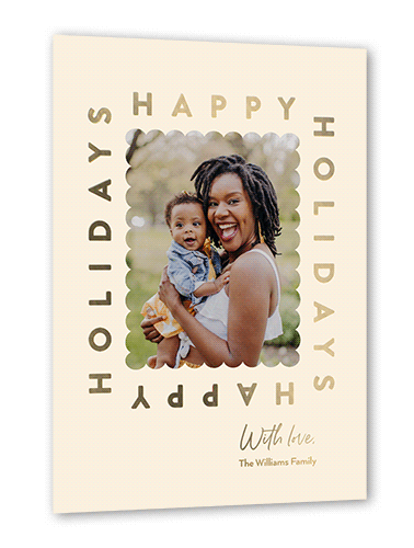 Scalloped Greeting Holiday Card, Gold Foil, Beige, 5x7, Holiday, Matte, Personalized Foil Cardstock, Square