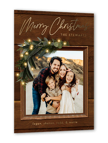 Rustic Foil Wreath Holiday Card, Brown, Gold Foil, 5x7, Christmas, Matte, Personalized Foil Cardstock, Square