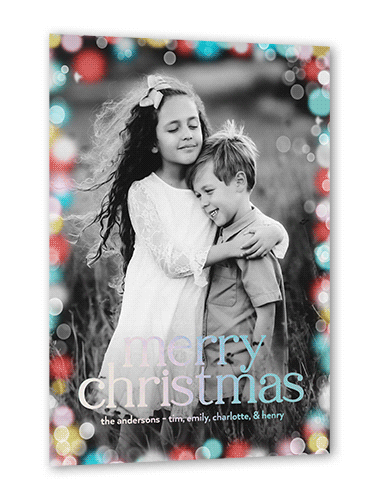 Confetti Bokeh Holiday Card, Red, Iridescent Foil, 5x7, Christmas, Matte, Personalized Foil Cardstock, Square, Bright Coral
