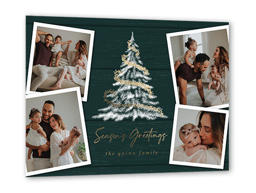Glowing Garland Holiday Card, Gold Foil, Blue, 5x7, Holiday, Matte, Personalized Foil Cardstock, Square
