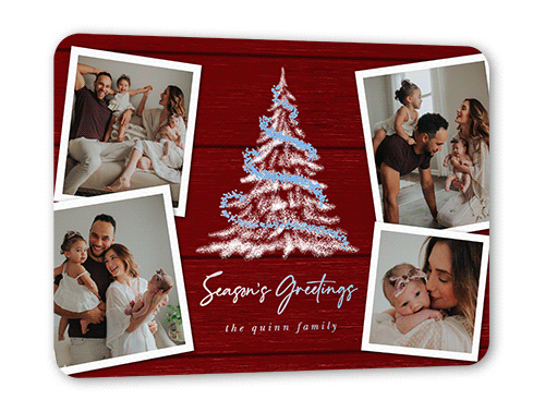 Glowing Garland Holiday Card, Iridescent Foil, Red, 5x7, Holiday, Matte, Personalized Foil Cardstock, Rounded, Rich Red