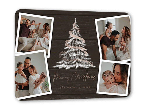 Glowing Garland Holiday Card, Rose Gold Foil, Grey, 5x7, Christmas, Matte, Personalized Foil Cardstock, Rounded