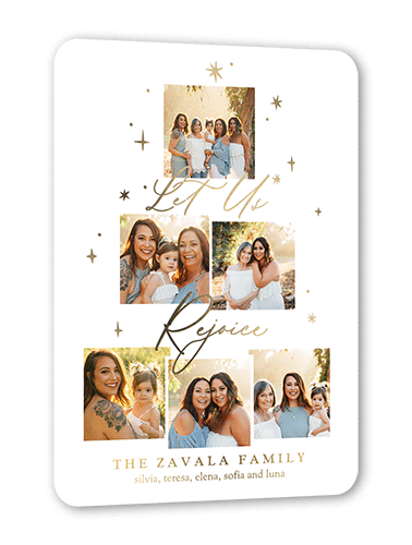 Daylight Stars Holiday Card, White, Gold Foil, 5x7, Religious, Matte, Personalized Foil Cardstock, Rounded, White