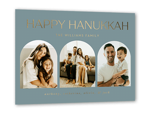 Modern Arches Holiday Card, Blue, Gold Foil, 5x7, Hanukkah, Matte, Personalized Foil Cardstock, Square