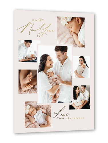 Minimal Frame Layout Holiday Card, Grey, Gold Foil, 5x7, New Year, Matte, Personalized Foil Cardstock, Square, Whisper Gray