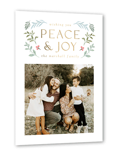 Peaceful Botanicals Holiday Card, White, Gold Foil, 5x7, Holiday, Matte, Personalized Foil Cardstock, Square