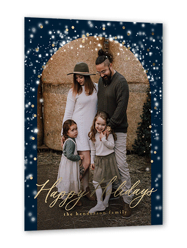 Snow Covered Arch Holiday Card, Gold Foil, Blue, 5x7, Holiday, Matte, Personalized Foil Cardstock, Square