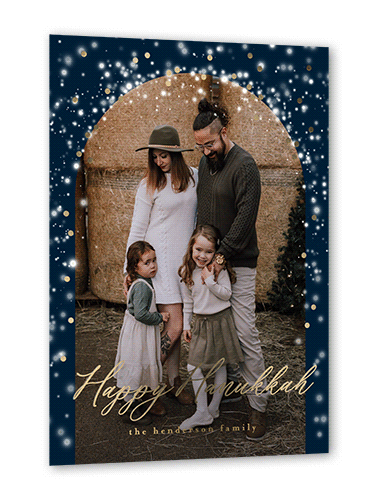 Snow Covered Arch Holiday Card, Blue, Gold Foil, 5x7, Hanukkah, Matte, Personalized Foil Cardstock, Square
