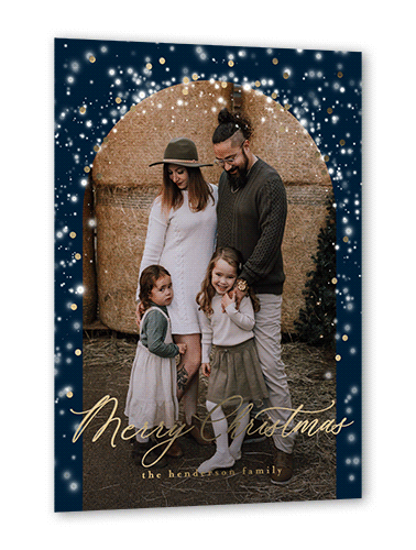 Snow Covered Arch Holiday Card, Blue, Gold Foil, 5x7, Christmas, Matte, Personalized Foil Cardstock, Square