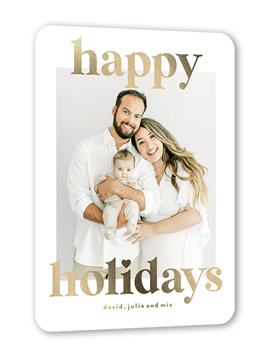 Big Sentiment Holiday Card, Gold Foil, White, 5x7, Holiday, Matte, Personalized Foil Cardstock, Rounded