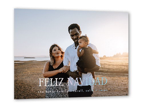 Large Foil Greeting Holiday Card, White, Iridescent Foil, 5x7, Feliz Navidad, Matte, Personalized Foil Cardstock, Square, White