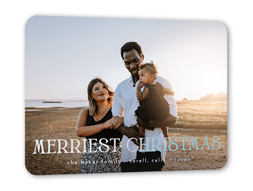 Large Foil Greeting Holiday Card, White, Iridescent Foil, 5x7, Christmas, Matte, Personalized Foil Cardstock, Rounded