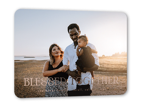 Large Foil Greeting Holiday Card, White, Rose Gold Foil, 5x7, Religious, Matte, Personalized Foil Cardstock, Rounded
