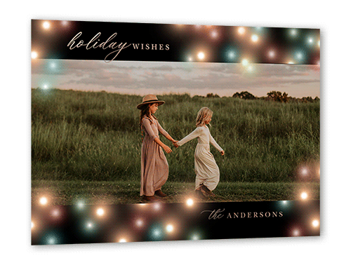 Colorful Bokeh Border Holiday Card, Rose Gold Foil, Black, 5x7, Holiday, Matte, Personalized Foil Cardstock, Square, Black