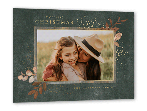 Foliage Corner Frame Holiday Card, Gold Foil, Beige, 5x7, Christmas, Matte, Personalized Foil Cardstock, Square