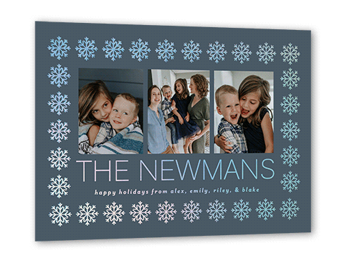 Foil Snowflake Border Holiday Card, Grey, Iridescent Foil, 5x7, Holiday, Matte, Personalized Foil Cardstock, Square, White