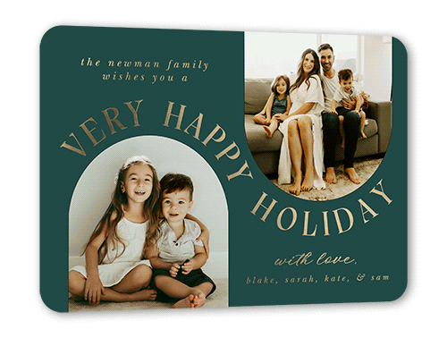 Flip Flop Holiday Card, Green, Gold Foil, 5x7, Holiday, Matte, Personalized Foil Cardstock, Rounded