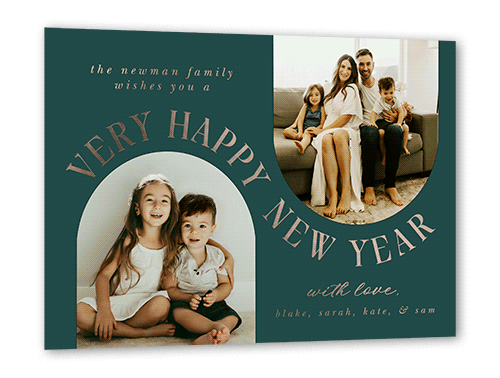 Flip Flop Holiday Card, Green, Rose Gold Foil, 5x7, New Year, Matte, Personalized Foil Cardstock, Square, Seaweed