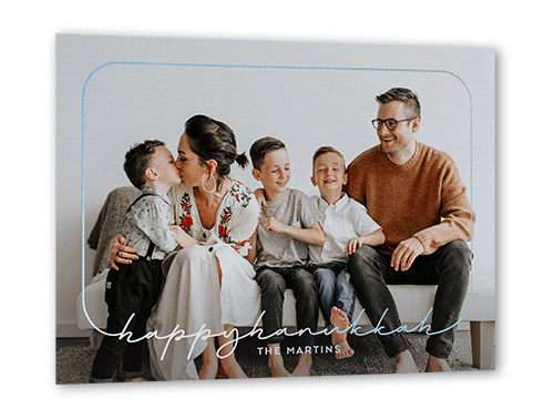 Writing Frame Holiday Card, White, Iridescent Foil, 5x7, Hanukkah, Matte, Personalized Foil Cardstock, Square, White