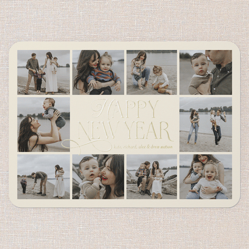 Charming Chai Script Holiday Digital Foil Card, Gold Foil, Beige, 5x7, New Year, Matte, Personalized Foil Cardstock, Rounded, Antique White