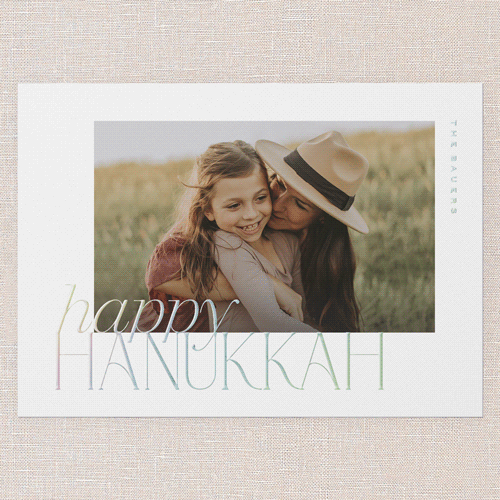 Refined Shine Holiday Digital Foil Card, White, Iridescent Foil, 5x7, Hanukkah, Matte, Personalized Foil Cardstock, Square, White