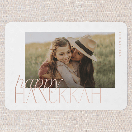Refined Shine Holiday Digital Foil Card, Rose Gold Foil, White, 5x7, Hanukkah, Matte, Personalized Foil Cardstock, Rounded, White