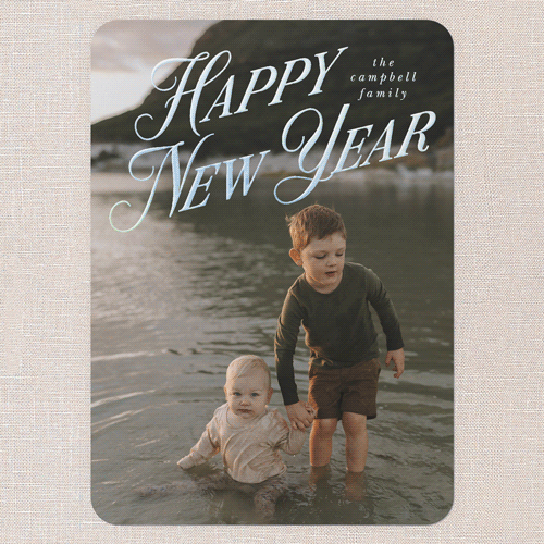 Magnificent Shine Holiday Digital Foil Card, Iridescent Foil, White, 5x7, New Year, Matte, Personalized Foil Cardstock, Rounded, White