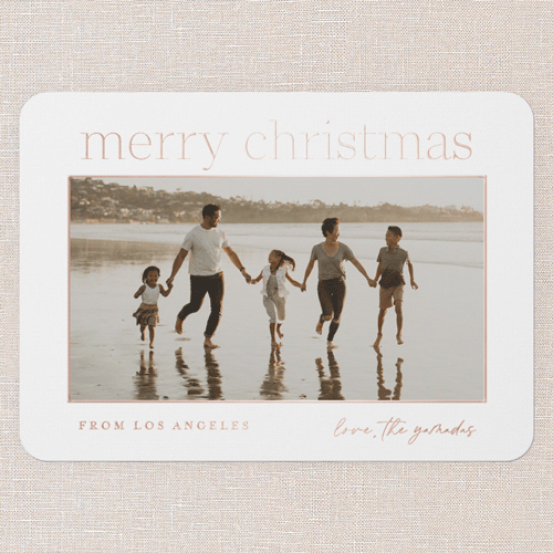 Merry Adventure Holiday Digital Foil Card, White, Rose Gold Foil, 5x7, Christmas, Matte, Personalized Foil Cardstock, Rounded, White