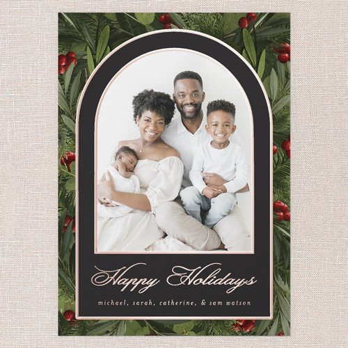 Arching Berries Holiday Card, Grey, Rose Gold Foil, 5x7, Holiday, Matte, Personalized Foil Cardstock, Square, Charcoal