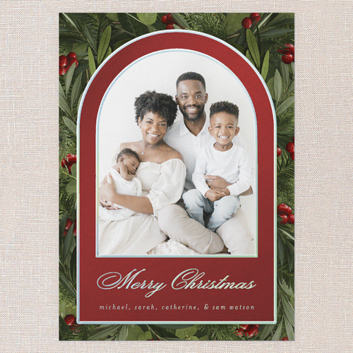 Arching Berries Holiday Card, Red, Iridescent Foil, 5x7, Christmas, Matte, Personalized Foil Cardstock, Square, Red