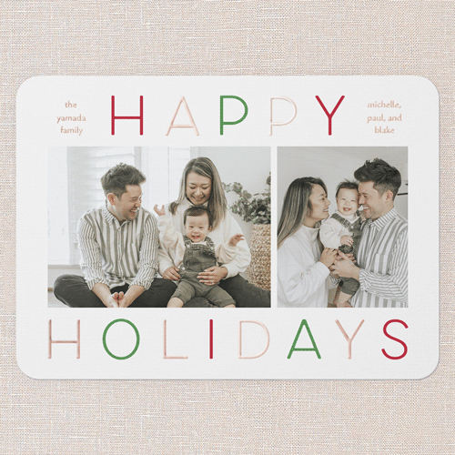 Colorful Vibes Holiday Card, Rose Gold Foil, White, 5x7, Holiday, Matte, Personalized Foil Cardstock, Rounded, White