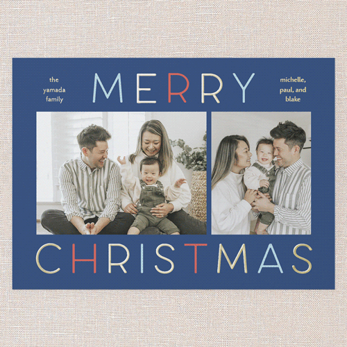 Colorful Vibes Holiday Card, Gold Foil, Blue, 5x7, Christmas, Matte, Personalized Foil Cardstock, Square, Blue