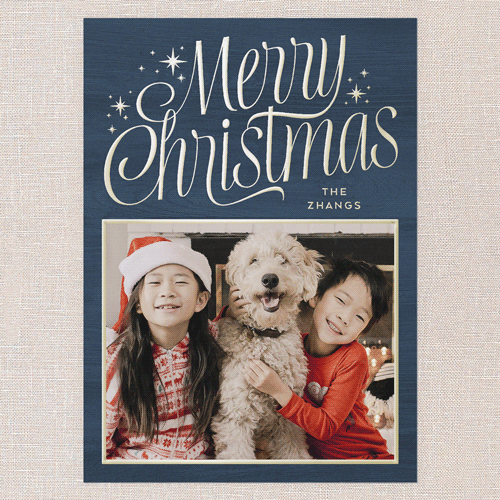 Elegant Merriment Holiday Card, Gold Foil, Blue, 5x7, Christmas, Matte, Personalized Foil Cardstock, Square