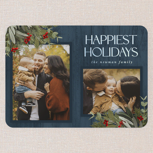 Classic Nordic Wishes Holiday Card, Iridescent Foil, Blue, 5x7, Holiday, Matte, Personalized Foil Cardstock, Rounded, Blue