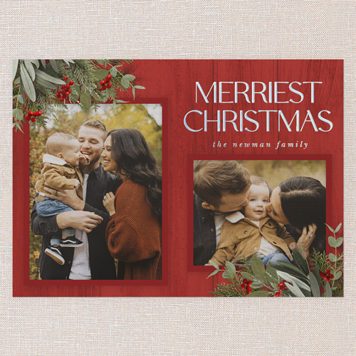 Classic Nordic Wishes Holiday Card, Iridescent Foil, Red, 5x7, Christmas, Matte, Personalized Foil Cardstock, Square, Red