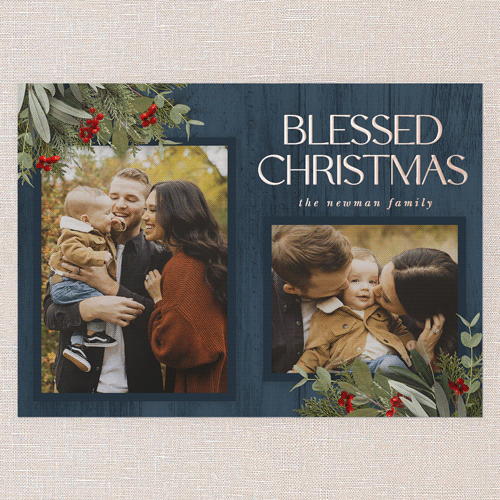 Classic Nordic Wishes Holiday Card, Rose Gold Foil, Blue, 5x7, Religious, Matte, Personalized Foil Cardstock, Square, Blue