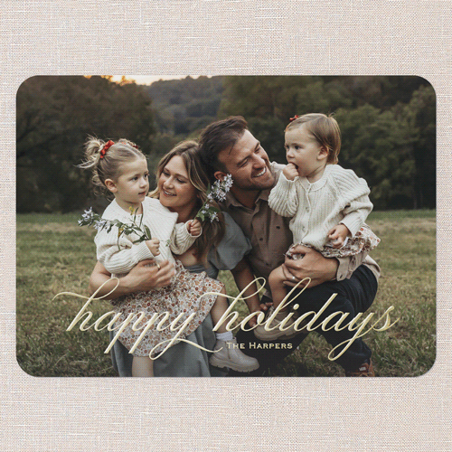 Beaming Beauty Holiday Card, White, Gold Foil, 5x7, Holiday, Matte, Personalized Foil Cardstock, Rounded, White