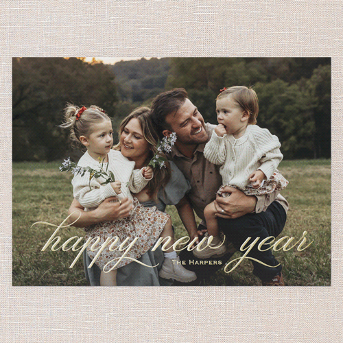 Beaming Beauty Holiday Card, White, Gold Foil, 5x7, New Year, Matte, Personalized Foil Cardstock, Square, White