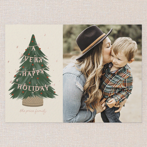 Pine Perfection Holiday Card, Beige, Rose Gold Foil, 5x7, Holiday, Matte, Personalized Foil Cardstock, Square, Cream