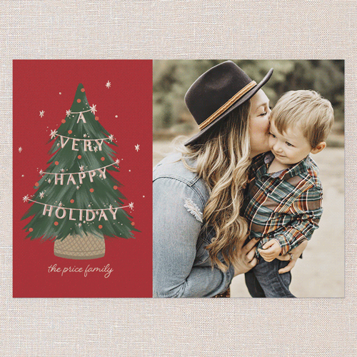 Pine Perfection Holiday Card, Red, Rose Gold Foil, 5x7, Holiday, Matte, Personalized Foil Cardstock, Square, Red