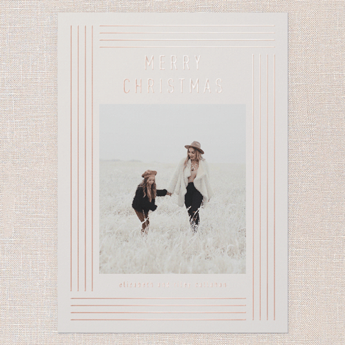 Glowing Deco Border Holiday Card, Pink, Rose Gold Foil, 5x7, Christmas, Matte, Personalized Foil Cardstock, Square, Blush