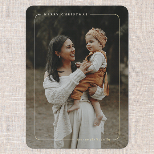 Subtle Sheen Holiday Card, White, Gold Foil, 5x7, Christmas, Matte, Personalized Foil Cardstock, Rounded, White