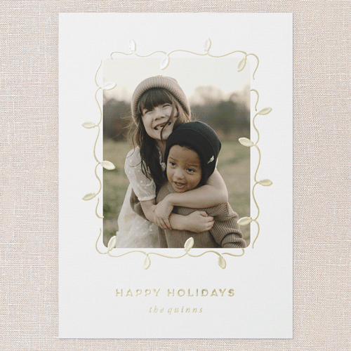 Elegant Lights Holiday Card, White, Gold Foil, 5x7, Holiday, Matte, Personalized Foil Cardstock, Square, White