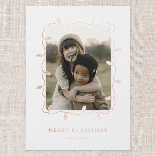 Elegant Lights Holiday Card, Rose Gold Foil, White, 5x7, Christmas, Matte, Personalized Foil Cardstock, Square, White