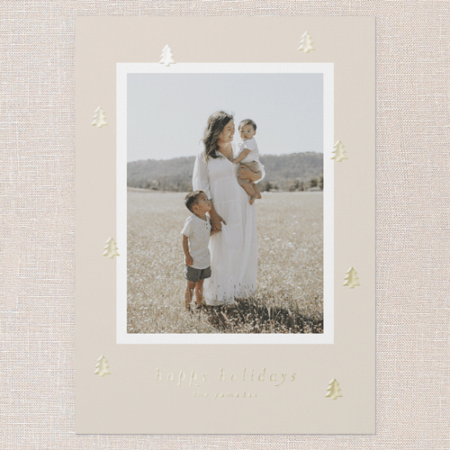 Beaming Trees Holiday Card, Pink, Gold Foil, 5x7, Holiday, Matte, Personalized Foil Cardstock, Square, Blush