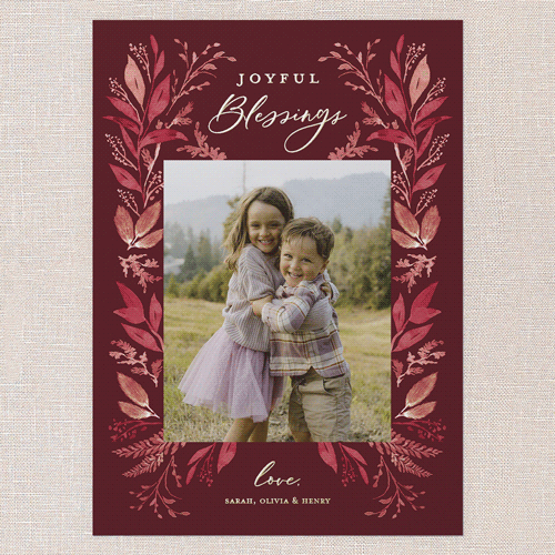 Leafy Surroundings Holiday Card, Red, Gold Foil, 5x7, Religious, Matte, Personalized Foil Cardstock, Square, Marsala