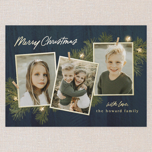 Festive Evergreen Holiday Card, Gold Foil, Blue, 5x7, Christmas, Matte, Personalized Foil Cardstock, Square, Navy