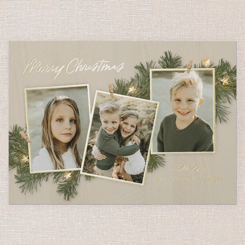 Festive Evergreen Holiday Card, Gold Foil, Beige, 5x7, Christmas, Matte, Personalized Foil Cardstock, Square, Sand