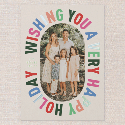 Encased In Color Holiday Card, Beige, Iridescent Foil, 5x7, Holiday, Matte, Personalized Foil Cardstock, Square, Adobe Blush