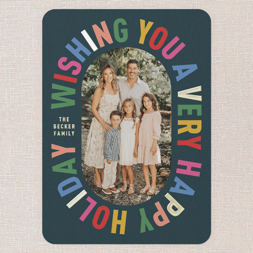 Encased In Color Holiday Card, Blue, Gold Foil, 5x7, Holiday, Matte, Personalized Foil Cardstock, Rounded, Deep Sea